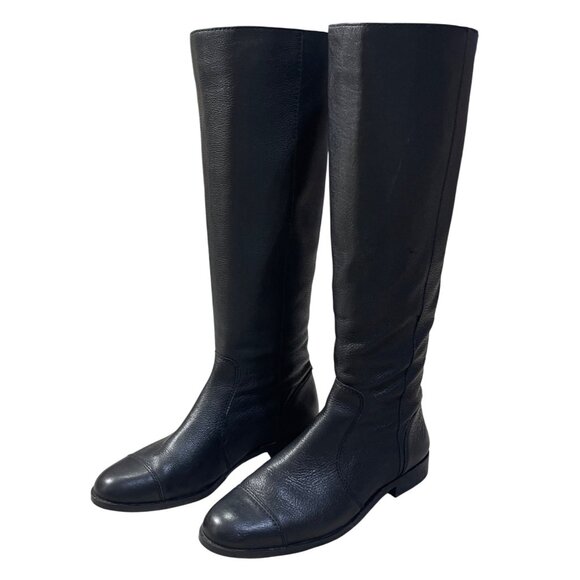 Ann Taylor Leather Riding Boot Size 8 Black Almond Toe Regular Calf - Picture 3 of 11